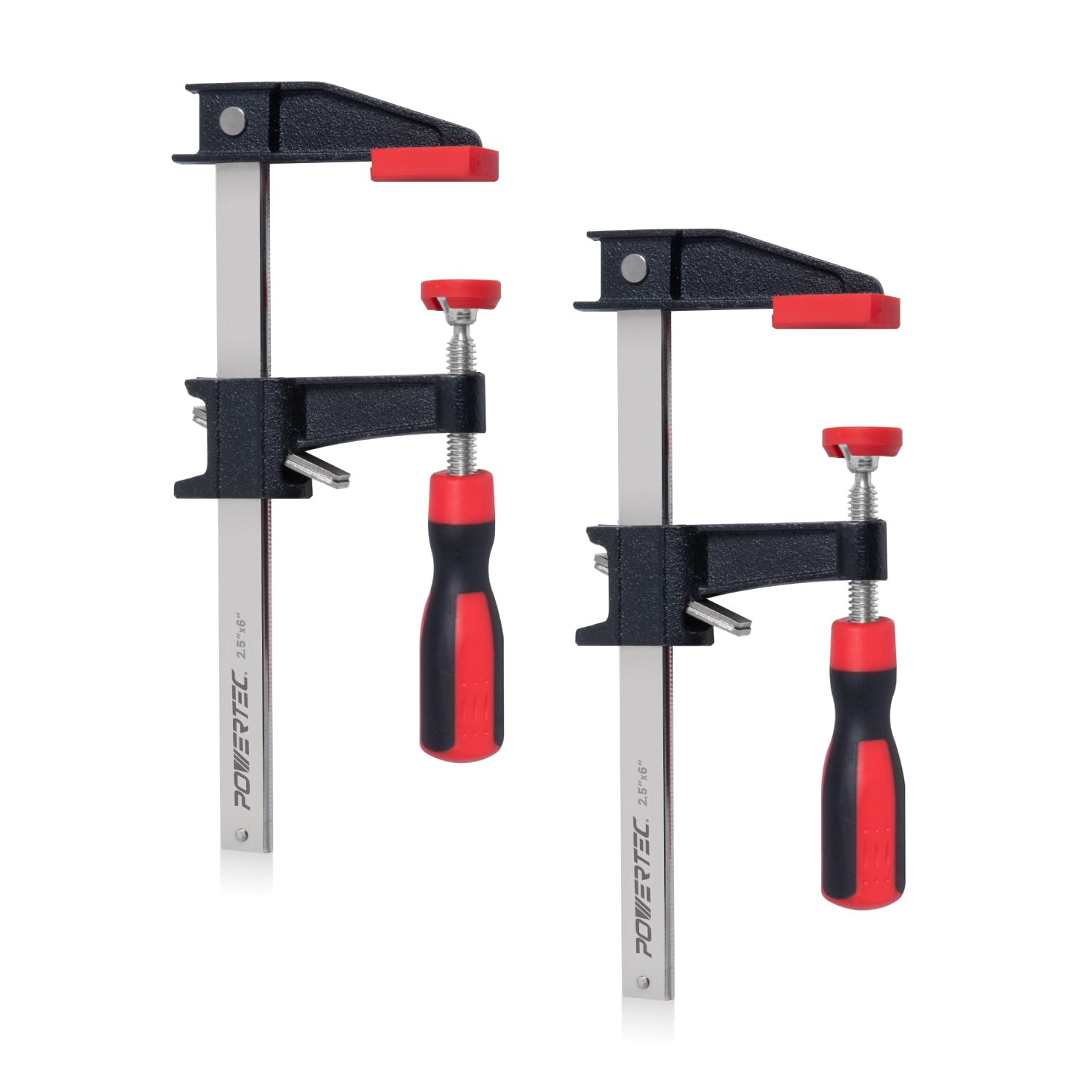 POWERTEC Abrazaderas de barra de acero de 6 pulgadas con límite de carga de 600 libras y garganta de 2-1/2 pulgadas, abrazadera F de ajuste rápido y liberación con mango de microajuste para