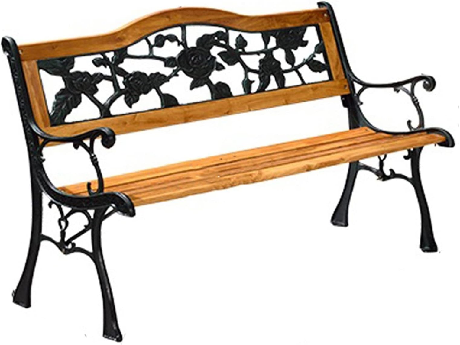 Garden Bench Outdoor Bench Patio Bench Balcony Bench Double Seat with Beautiful Hollow Carved Anti-Rust Cast Iron Patio Garden Bench for Park Patio Outdoor Furniture