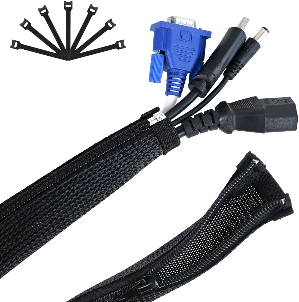 UCEC Cable Management, Cable Organizer, Cable Sleeve Self-Wrap Cord Hider, 10ft - 1/2 inch Wire Loom, Braided Wire Sleeves with Reusable Cable Ties Cord Organizer for TV PC Home Theater Automobile