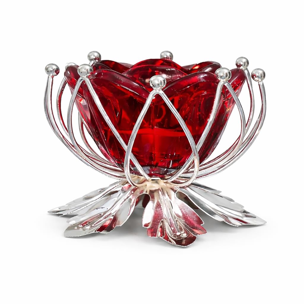 Red Lotus Candle Holder, Decorative Tea Light Holder for Home, Living Room, Bedroom, Meditation, Elegant Resin Design for Festivals, Gifting, Décor-image-29