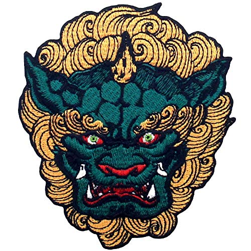 Zegins Fudog Lion Dog Patch Embroidered Applique Iron On Sew On Emblem, Green #TOP22