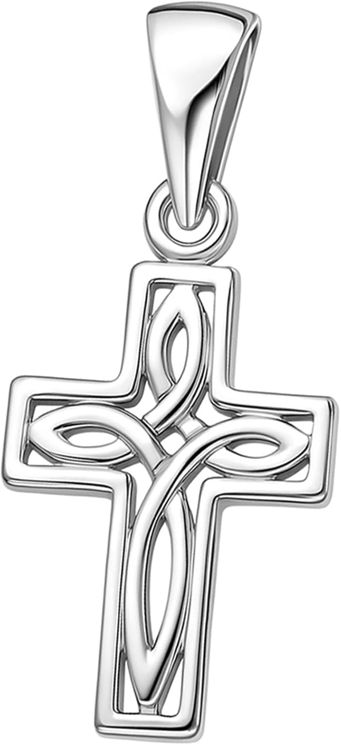 925 Sterling Silver Cross Very Tiny Pendant with Celtic Knot Design Jewelry (9mm x 12mm)