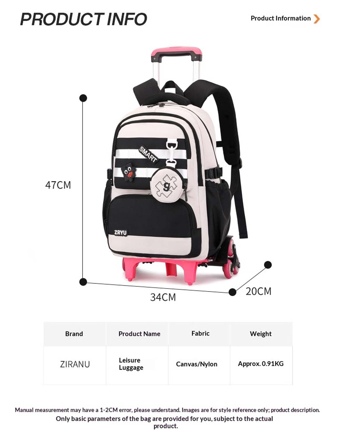 Kinder Schulrucksack Trolley für Mädchen Jungen, 30L Schulranzen Wasserdichter mit Rollen,Abnehmbar Trolley Schultasche Mädchen für Grundschule Sekundarstufe Lässiger Ranzen mit 6 Räder