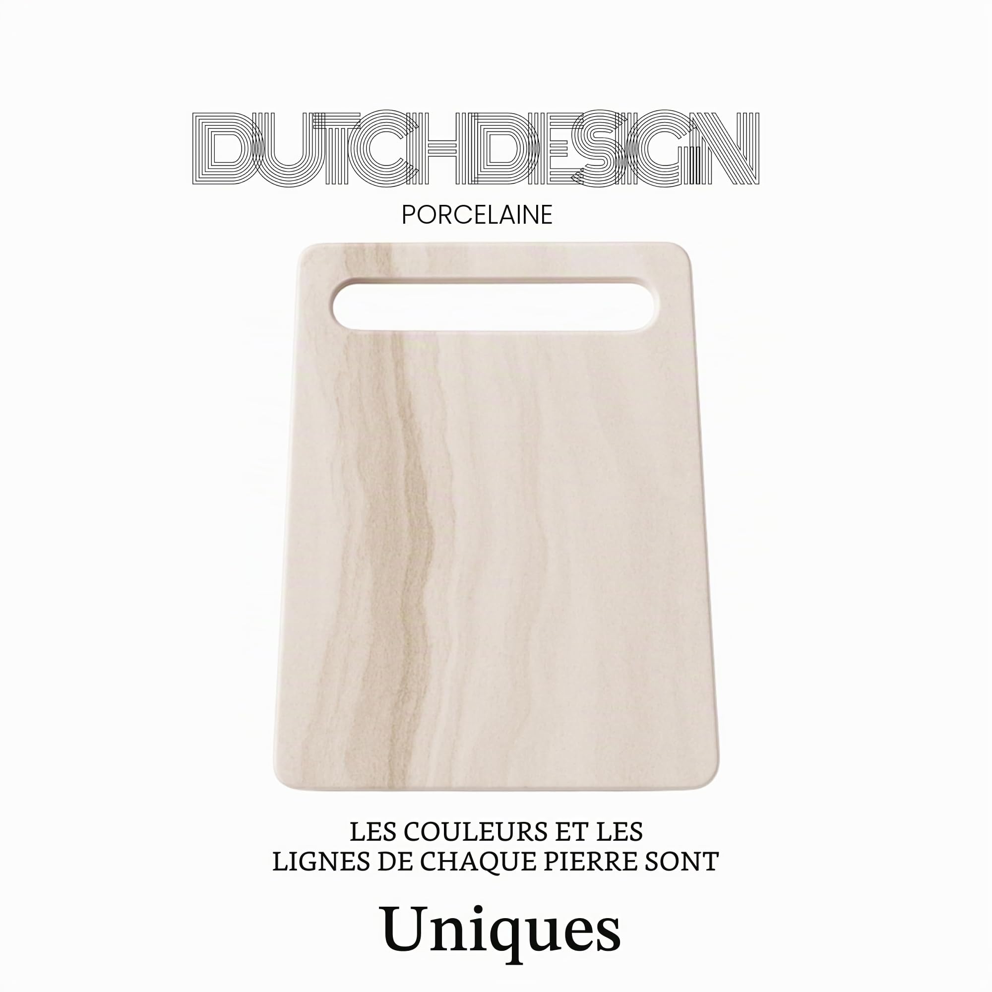 Planche à découper en porcelaine – Antibactérienne & incassable – N'absorbe pas les odeurs ni les couleurs – Hygiénique & Durable – Design naturel unique – Accessoire de cuisine lavable au