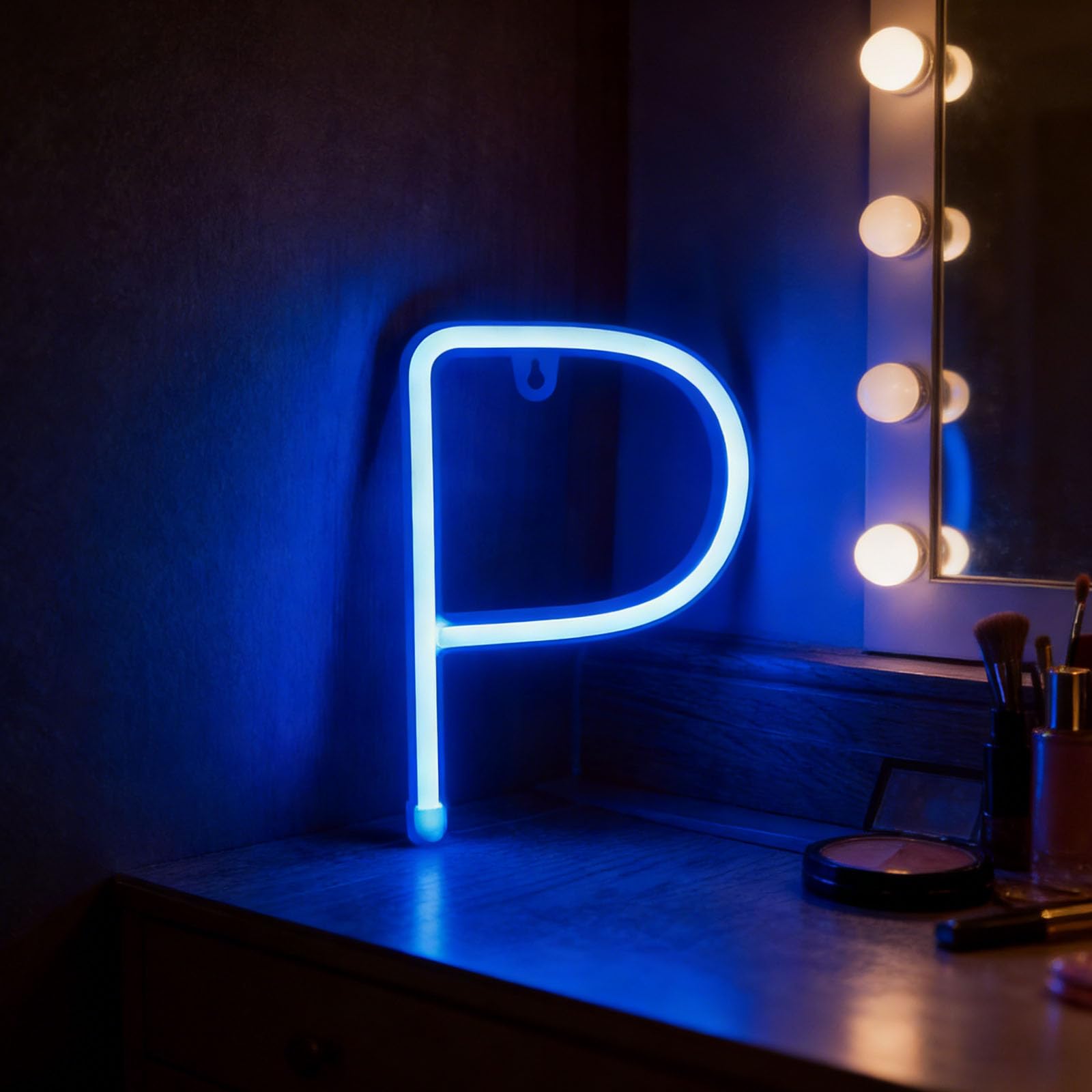 shulovehua Neon Blue LED Marquee Letter Lights, Light Up Letters Glitter Alphabet Letter Sign USB/Battery Powered for Night Light Birthday Party Wedding Girls Gift Home Bar Gaming Room Office (P) — image 1
