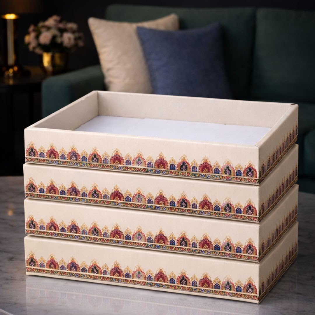 SATYAM KRAFT 6 Pcs Multipurpose Folding Cardboard Gift Box | Premium Paper Hamper Empty DIY Tray for Wedding, Birthday, Gifting, Gift Packaging, Festive Foldable Hampers, Stylish Return Gifts (Without Net) (Beige)-image-33