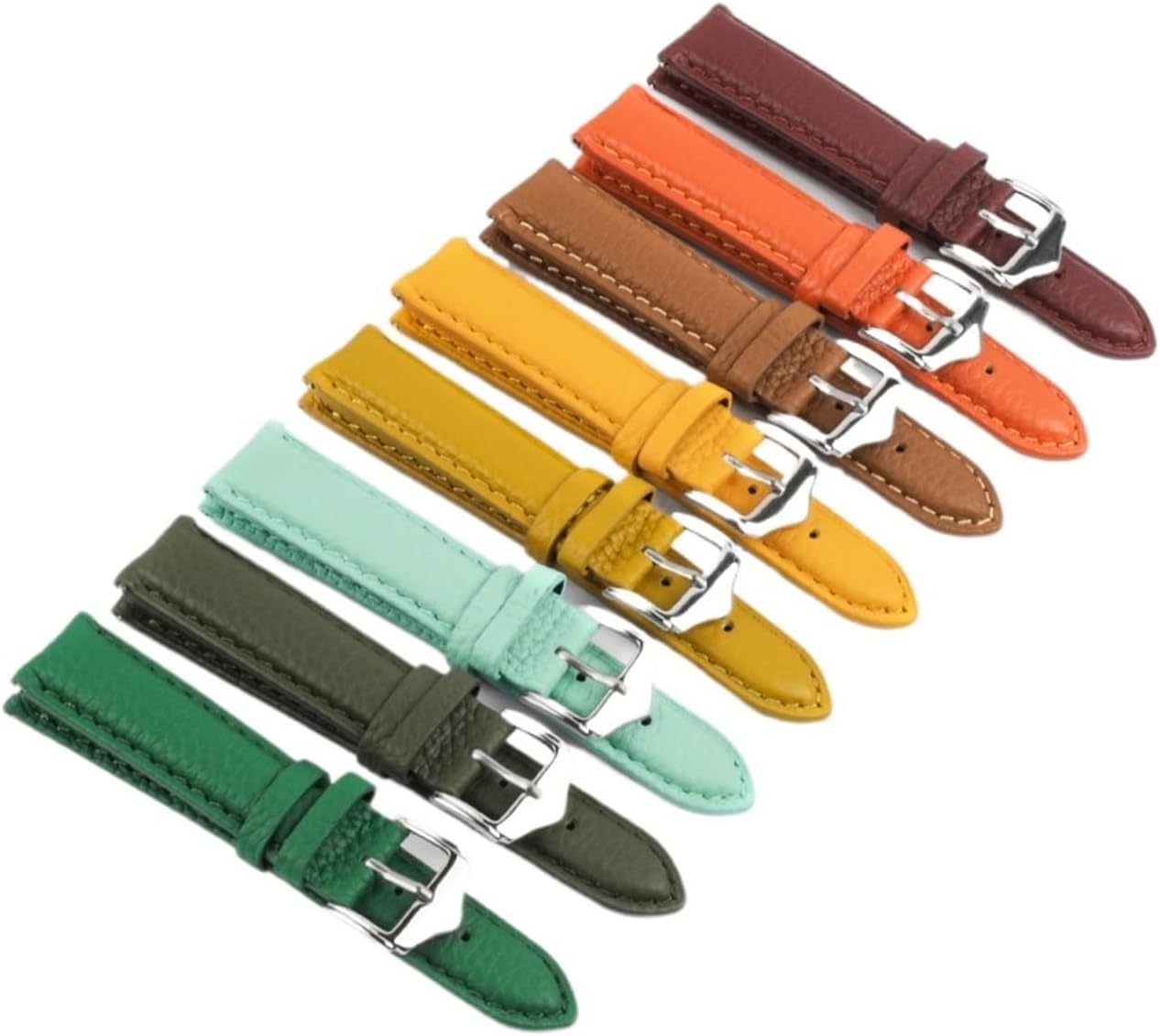 XILILHC Genuine Leather Watch Band 18mm 19mm 20mm 22mm Lychee Pattern Cowhide Watchband Business Green