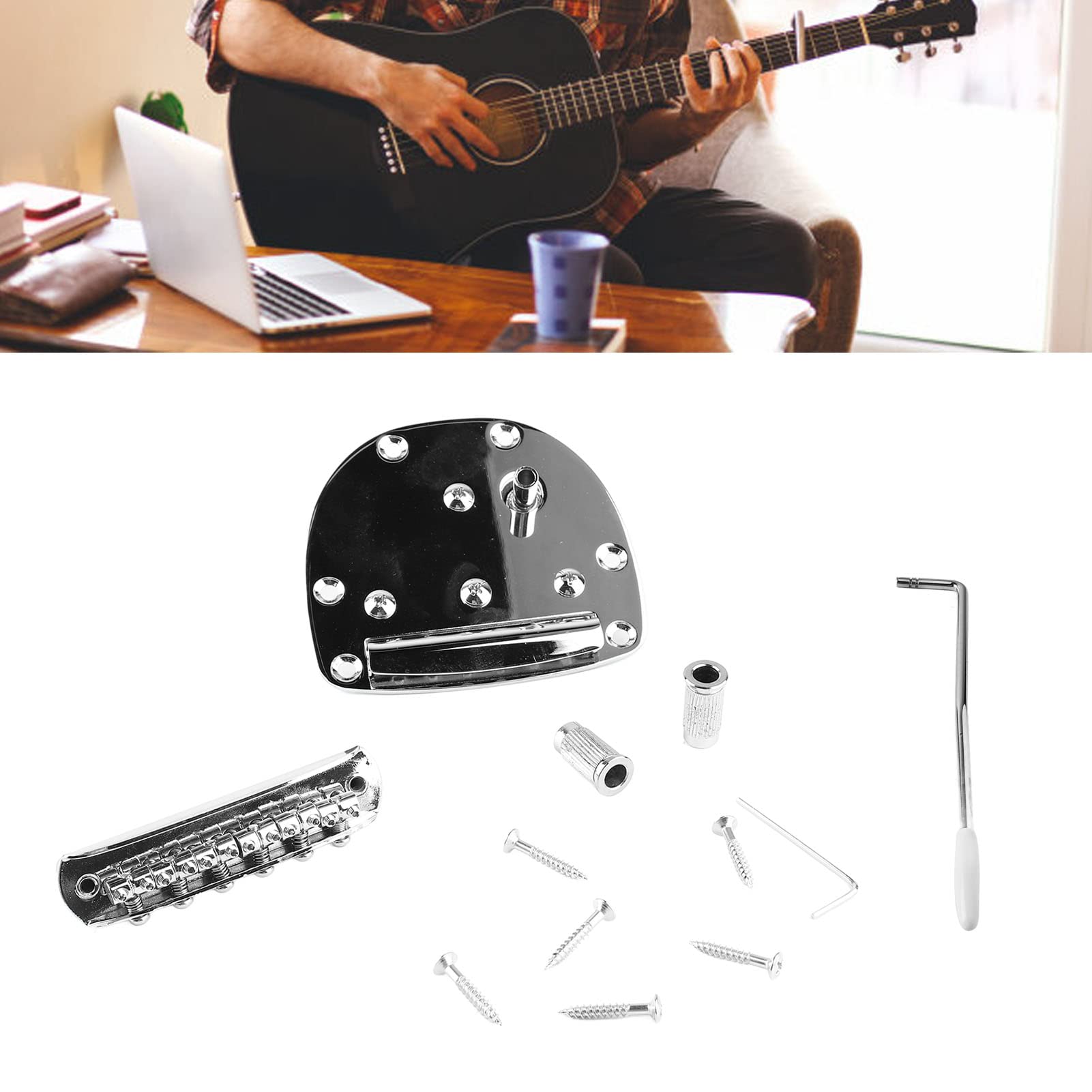 Kit di sostituzione in metallo jazz elettrico cordiera per ponte per chitarra con accessori per viti Aggiornamento robusto e duraturo per gli amanti della musica con chitarra jazz