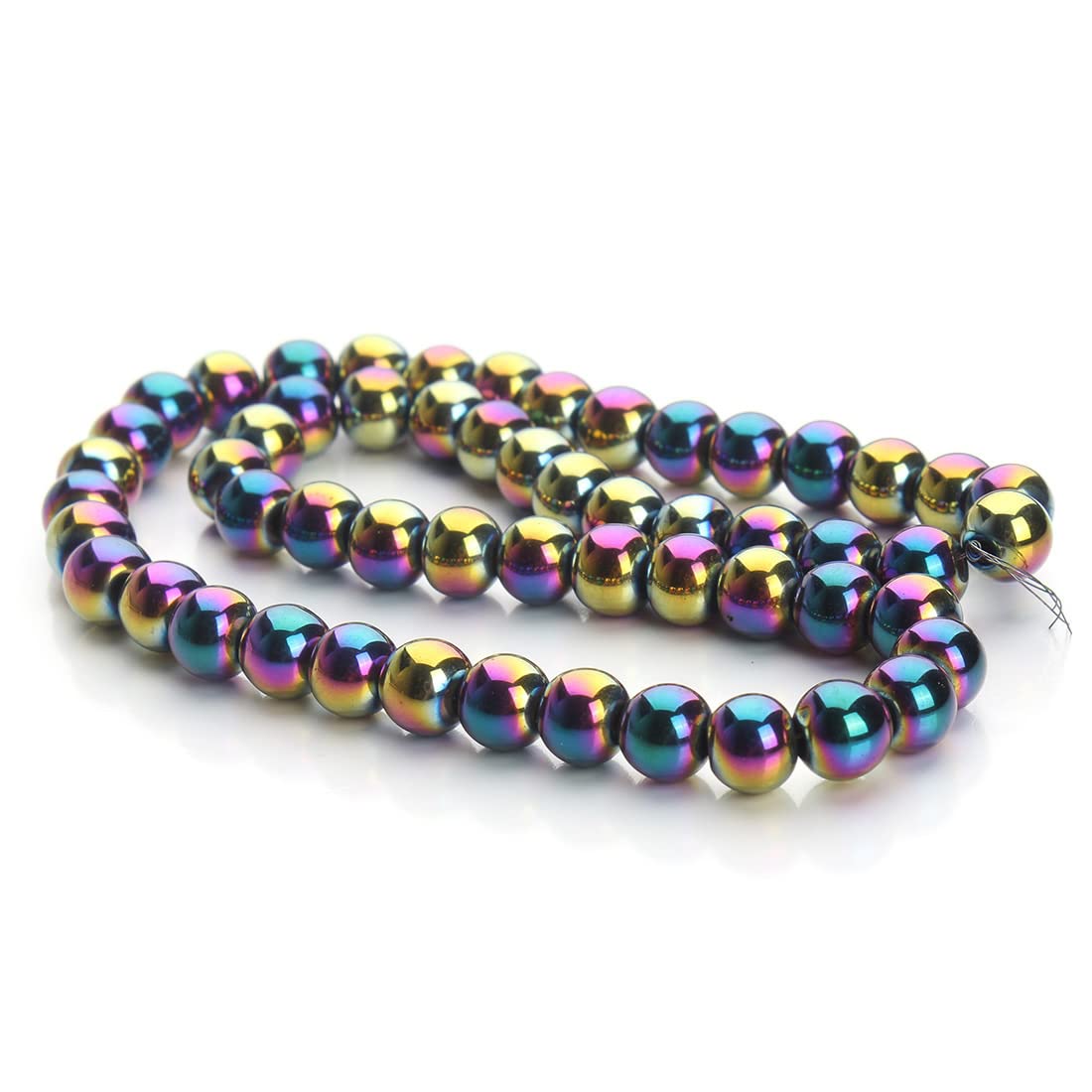 Perlin Perline di ematite da 4/6 mm, per braccialetti, rotonde, no magnete, ematite, 38 cm, 1 filo (argento, 4 mm, 92 pezzi