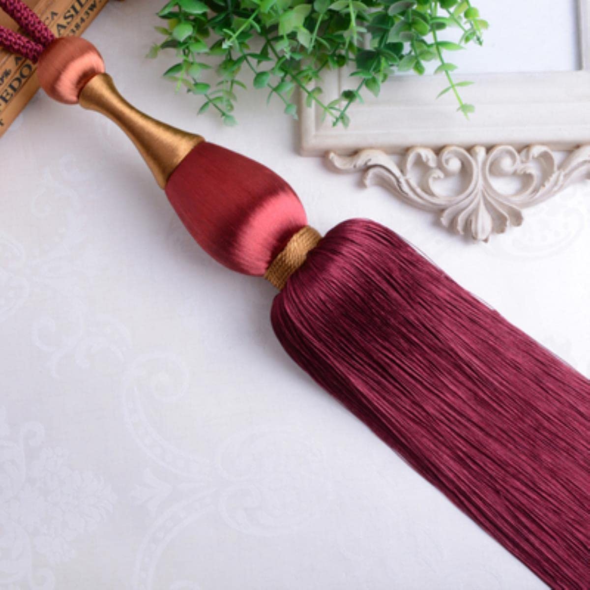 2 pièces Rideau Gland embrasses Suspendus Lier Cordes Ceinture Boule Boucle Crochet Support Rideau Accessoire Embrasse-Bordeaux