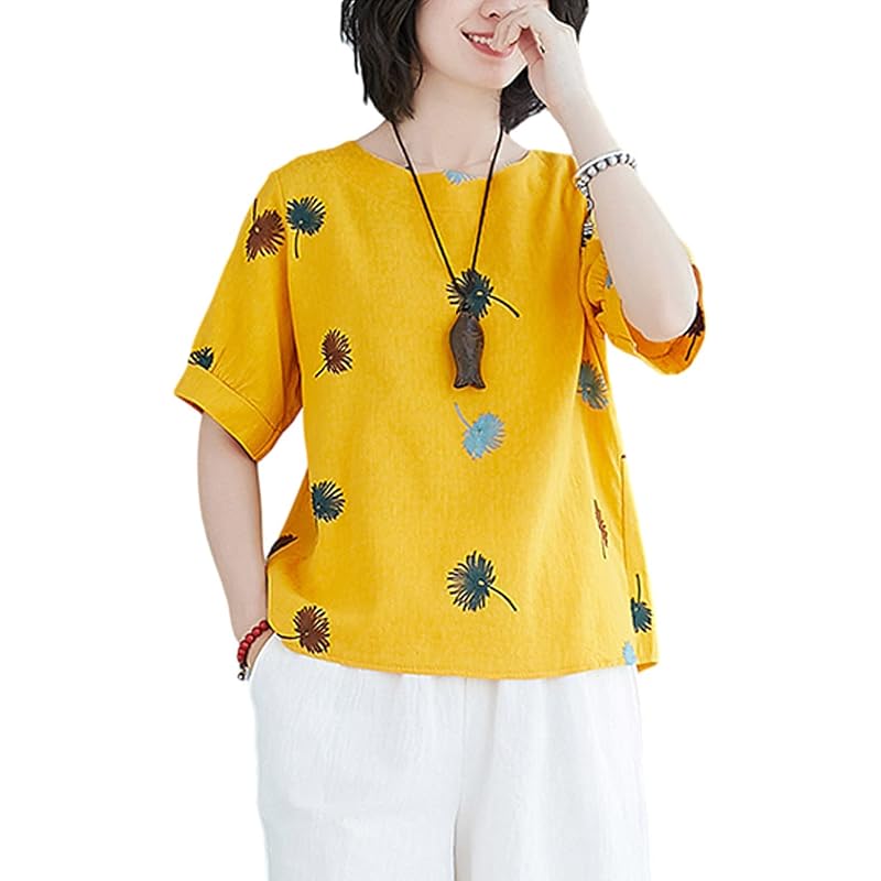 服 ファッション小物 紫 トップス レディース Tシャツ 半袖 レディース お洒落 綿麻 シャツ 柔らか 薄手 女性 上着 春夏服 きれいめ ブラウス 無地 40代 50代 カジュアル ゆったり シンプル アンダーシャツ おしゃれ 涼しい インナー 普段着 部屋着 Ywfi8fb5oe