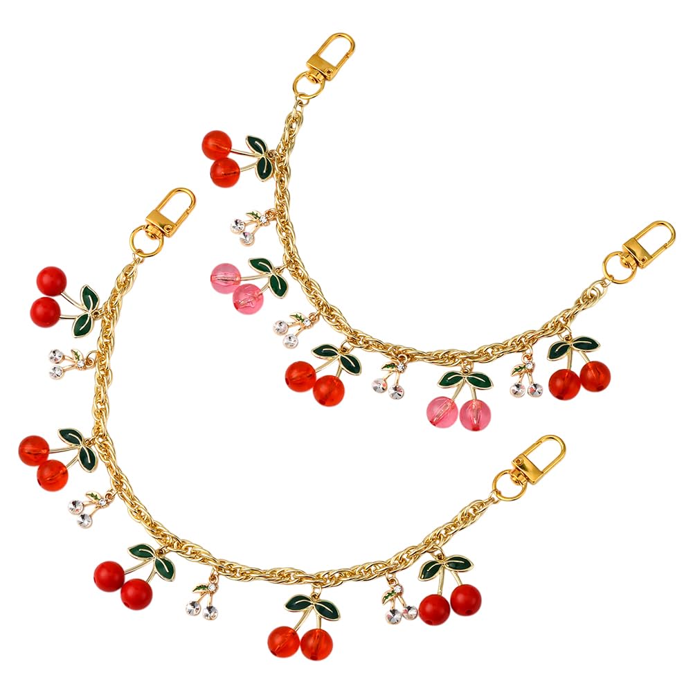 SUNNYCLUE 2Pcs 27.5cm/28.5cm Cherry Bag Chains Handbag Extender Chain Gold Decorative Metal Shoulder Handle Bags Replacement Strap Acrylic Fruit Charms Extension for Purse Tote Crossbody Craft Finding
