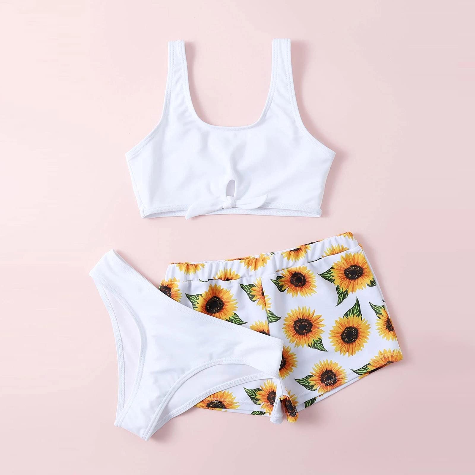 Generisch Deportes trajes de baño niña flor traje de baño verano estampado girasol niñas tres piezas lindo para
