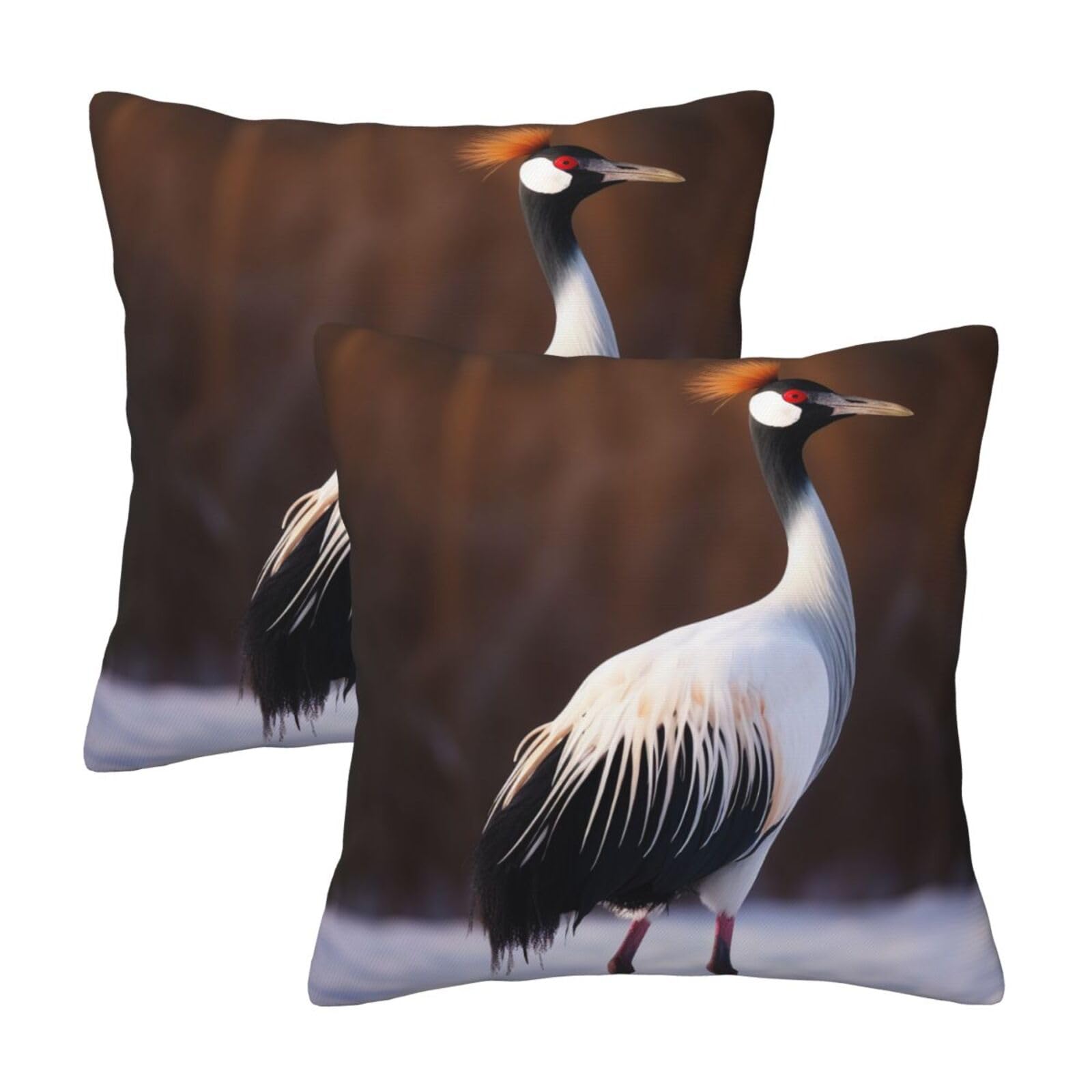 Crowned Bird Throw Pillow Cases 2 Pack Square Pillowcases Soft Pillow Protectors for Couch Livingroom Sofa Bed Office Car,50x50 CM