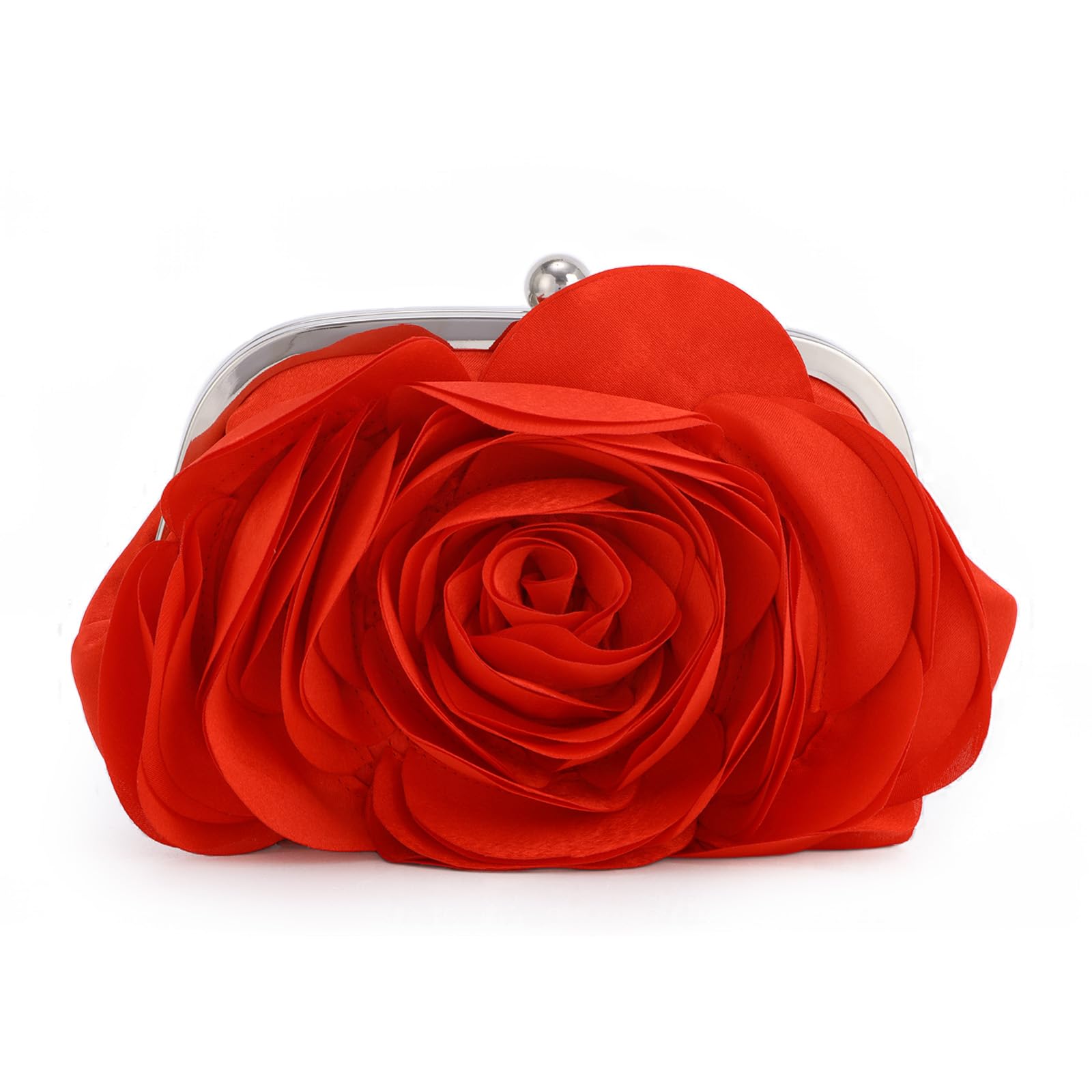 Fecialy Mujeres Bolsa de Noche Floral Satén Embrague Monederos con Cadena Rose Patrón Monedero Fiesta Prom Bolsos