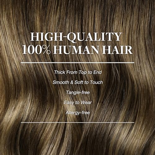 Image of GOO GOO Clip in Hair Extensions Real Human Hair, Remy Human Hair Extensions Clip ins for Women, Natural Human Hair, 14inch 150g 9Pcs, 4 /27 /4 Balayage Chocolate Brown to Caramel Blonde