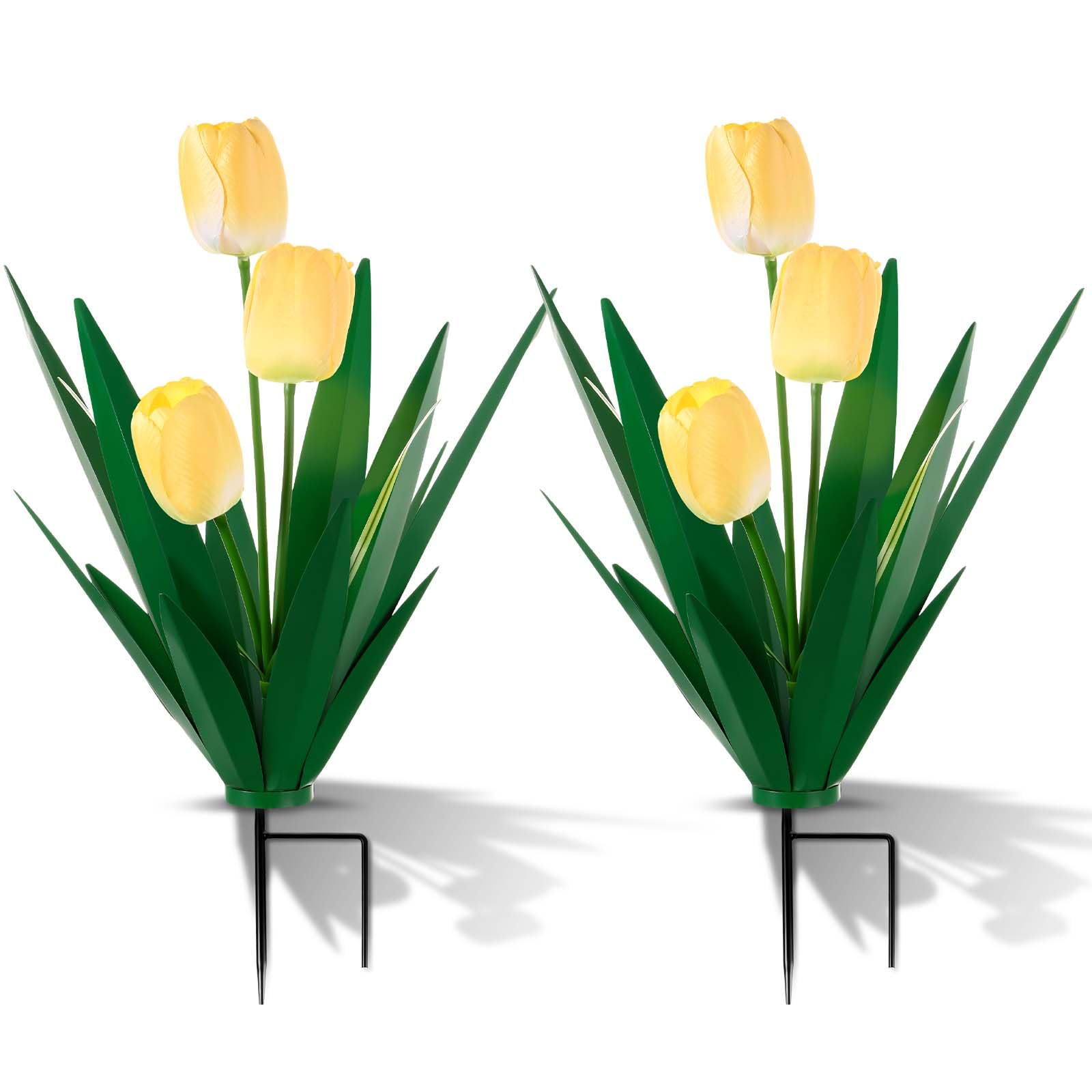 2 Sets Metal Agave Plant Outdoor Decoration Metal Plant Garden Decor Mexican Yard Agave Tulips Flower Garden Patio Decorative Gift (Yellow Tulips)