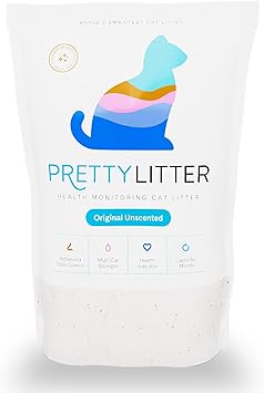 PrettyLitter Health Monitoring Cat Litter (Unscented, Non Clumping) | Lightweight & Low Tracking, Color Changing Silica Gel Crystals, Advanced Odor Control — 6 Lbs, Pack of 1 (One Month Supply)