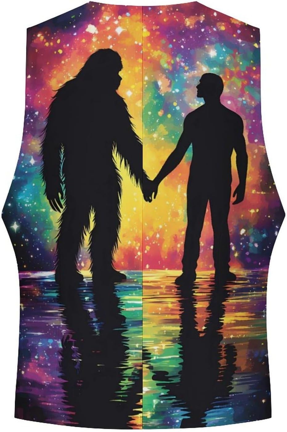 Bigfoot Friendship with Human Men's Suit Vest Casual Business Dress Slim Fit Waistcoat Vests with Pockets