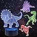 Huanchenda 3D Ilusión Luz de Noche de Dinosaurio, 4 Patrón 16 Cambios de Colores Ilusión Lámpara Dinosaurio para Decoración de Dormitorio