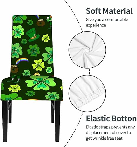 Miniatura 4 de Numland Funda para silla de duende verde con trébol, color dorado y arco iris, de poliéster para el día de San Patricio, para hotel, oficina,