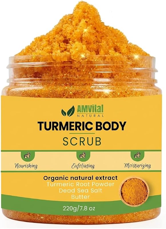 Esfoliante corporal de cúrcuma AMVital, para rosto e corpo, 221 g