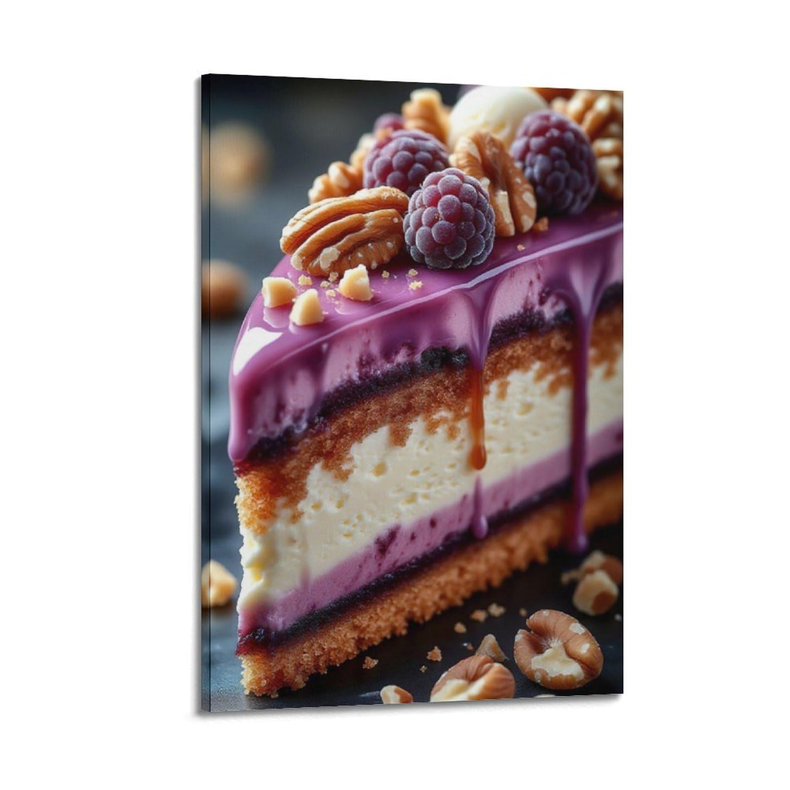 CWLLOG Stampe artistiche da parete su tela, poster artistico da parete, motivo con torta di frutti di bosco, a strati in viola, fragranza dolce, decorazione moderna per soggiorno e camera da letto, 60