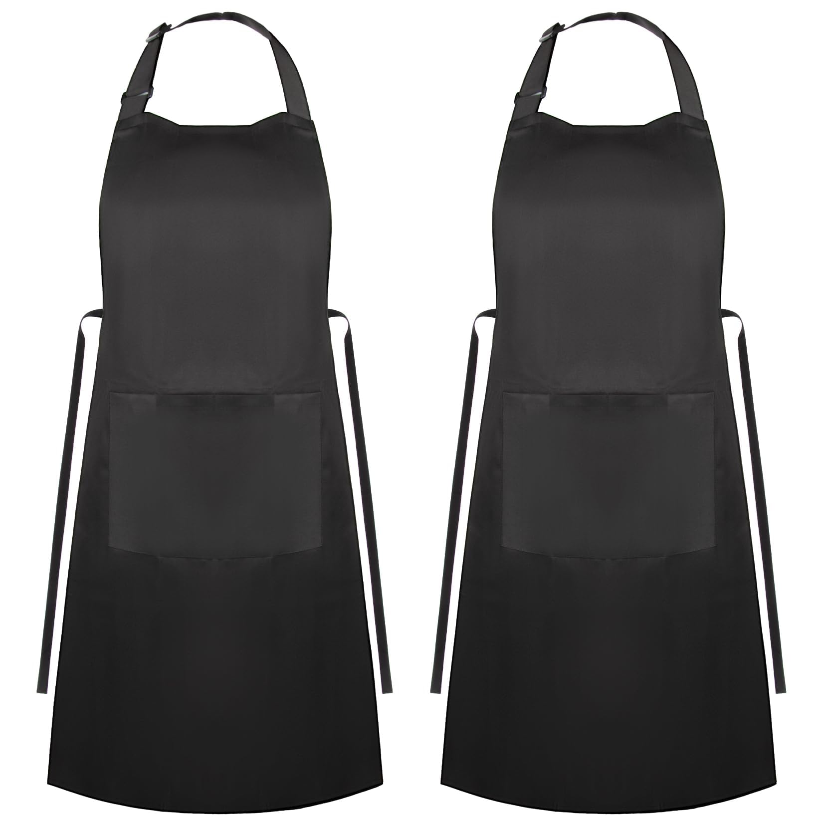 Chef Apron - 2 Pack Unisex Aprons for Cooking with Large Pockets Black Apron Dress Cooking Waterproof Aprons for Dishwashing Kitchen Accessories Plus Size Grilling Baking Apron 27.5 x 31.5 in