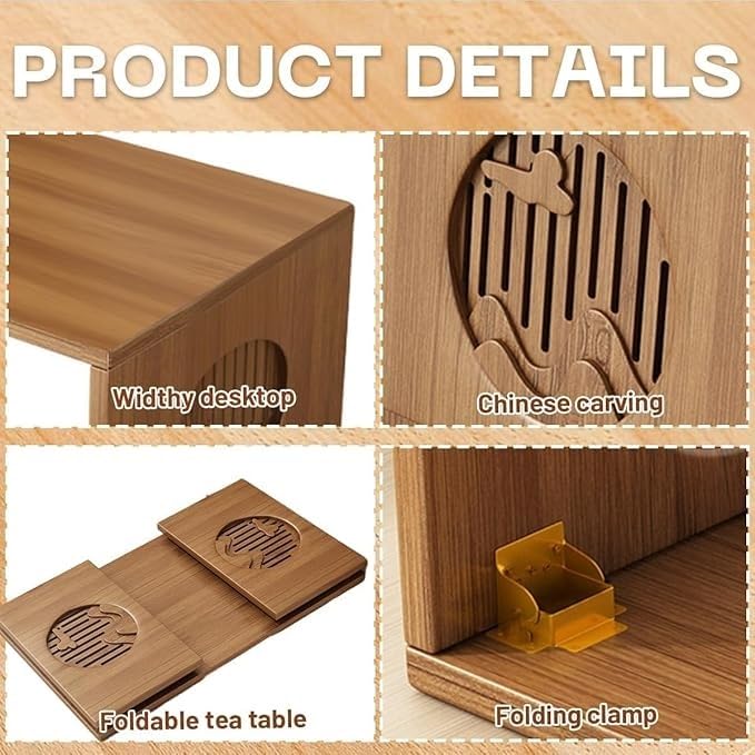 Table pliable en bambou pour salon de thé et rangement facile