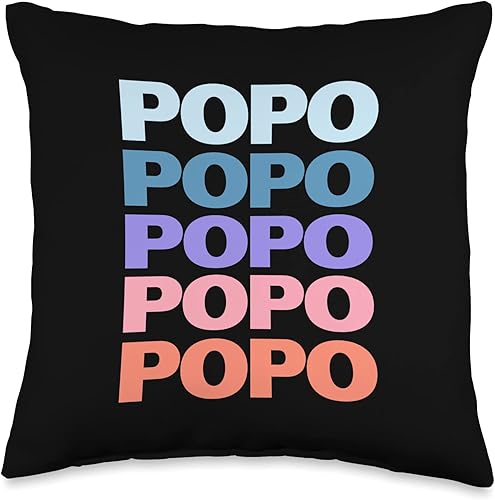 Cool Grandfather Popo Father's Day Gift Ideas Funny Modern Repeated Text Design Popo Grandpa Granddad Throw Pillow, 16x16, Multicolor