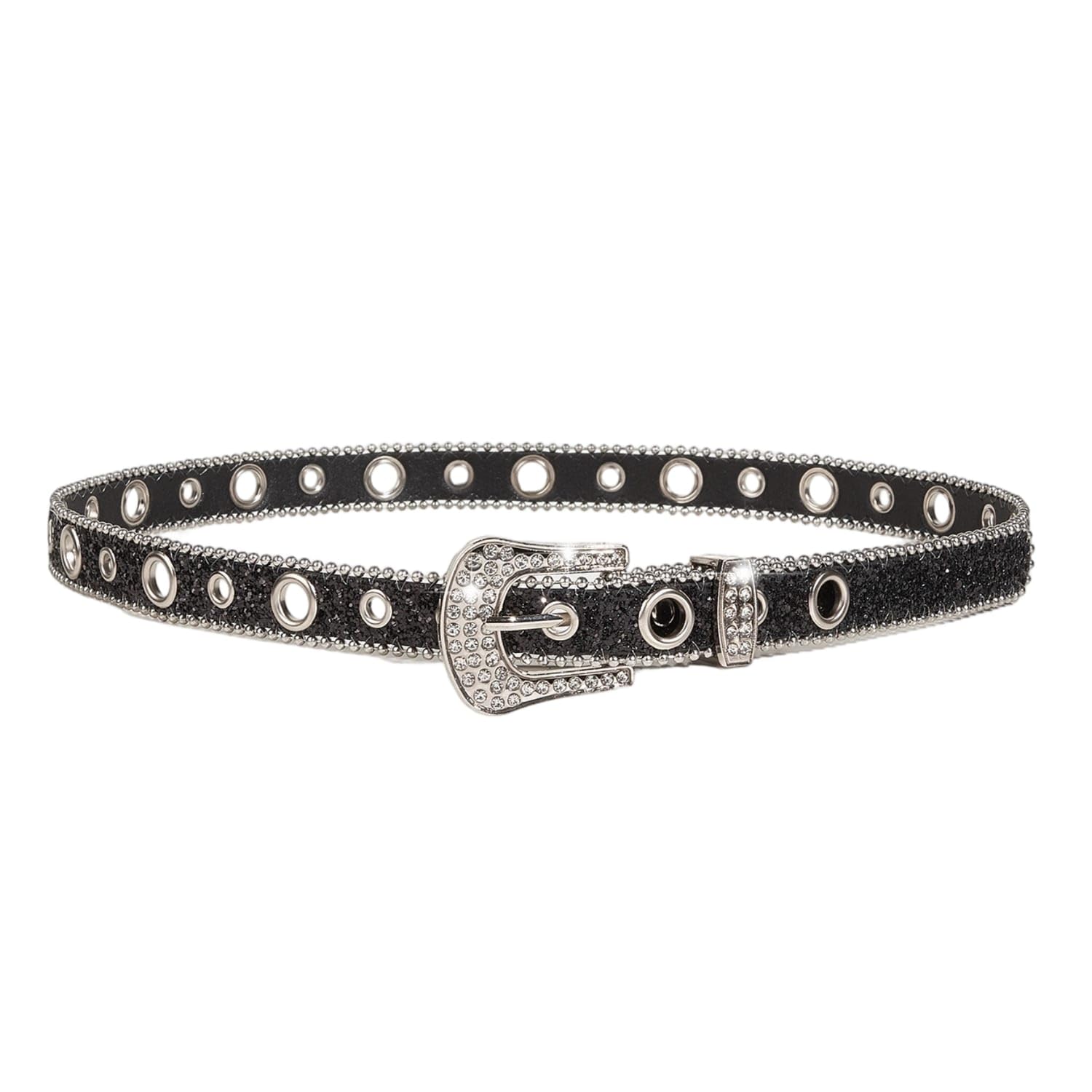 Decorative Glitter Belt Glittery Rhinestone Belt Glittering Accessory Shiny for Women, Teens, Parties, Festivals, Black, 2.5CM L-image-16