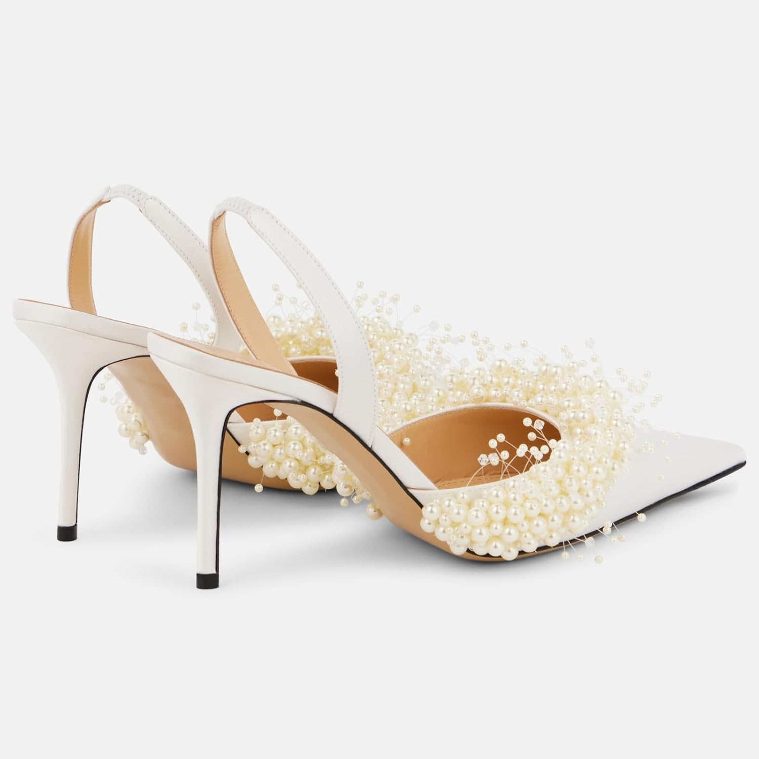 Goolita Pearl Slingback Heels for Women, Pointed Closed Toe Slip On Heeled Sandals Stiletto Heel Evening Bridal Shoes for Wedding - Image 5