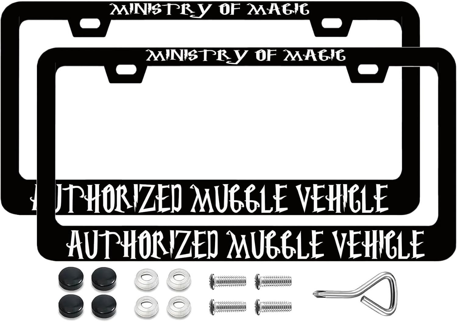 License Plate Frames Ministry of Magic Authorized Muggle Vehicle Anime License Plate Frame with Screws Black Metal License Plate Cover Holder 6.3 X 12.3 inch for Car Decoration for Men 2PCS LICEPLAME