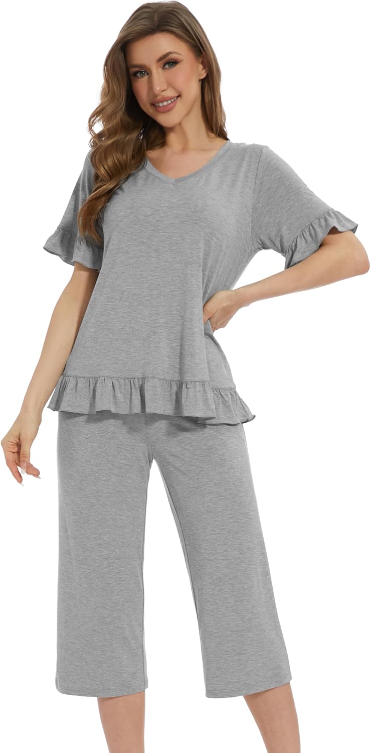 WiWi Soft Viscose from Bamboo Pajama Set for Women Short Sleeve Top with Capris Pajamas Sets S-XXL - Image 3
