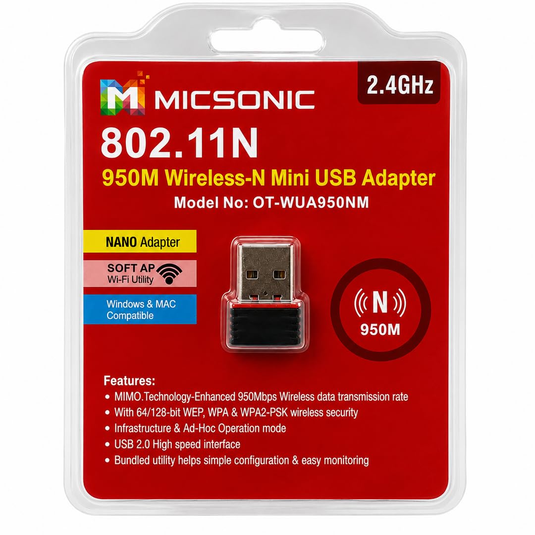 950Mbps Mini USB WiFi Adapter, 802.11N Wireless Nano USB Network Adapter, 2.4GHz High Speed Internet Dongle for PC, Desktop & Laptop, Plug and Play-image-26