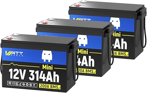 Miniatura 15 de WattCycle 12V 300Ah (314Ah) Mini Batería LiFePO4, BMS de 200A 4.01kWh IP65 Impermeable, 15000 Ciclos Corte de Baja Temperatura, Cables Trenzados