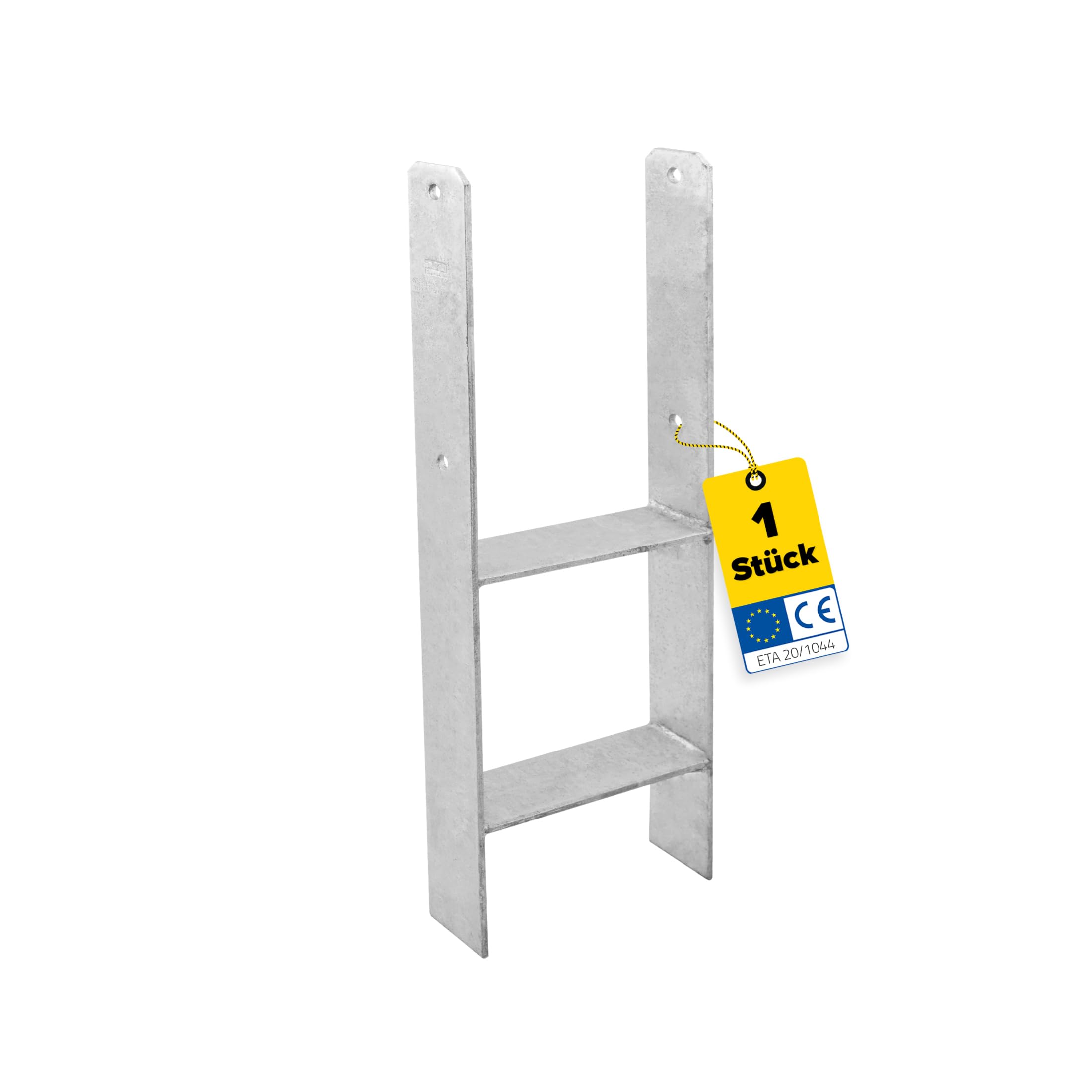 GRUNDLINE - H Anchor Post Anchor - H Anchor - Post Anchor - PSH, 201 x 600 mm - Hot-Dip Galvanised - for Fences, Post Support for Embedding in Concrete - Support Base - Joist Shoe - Post Holder