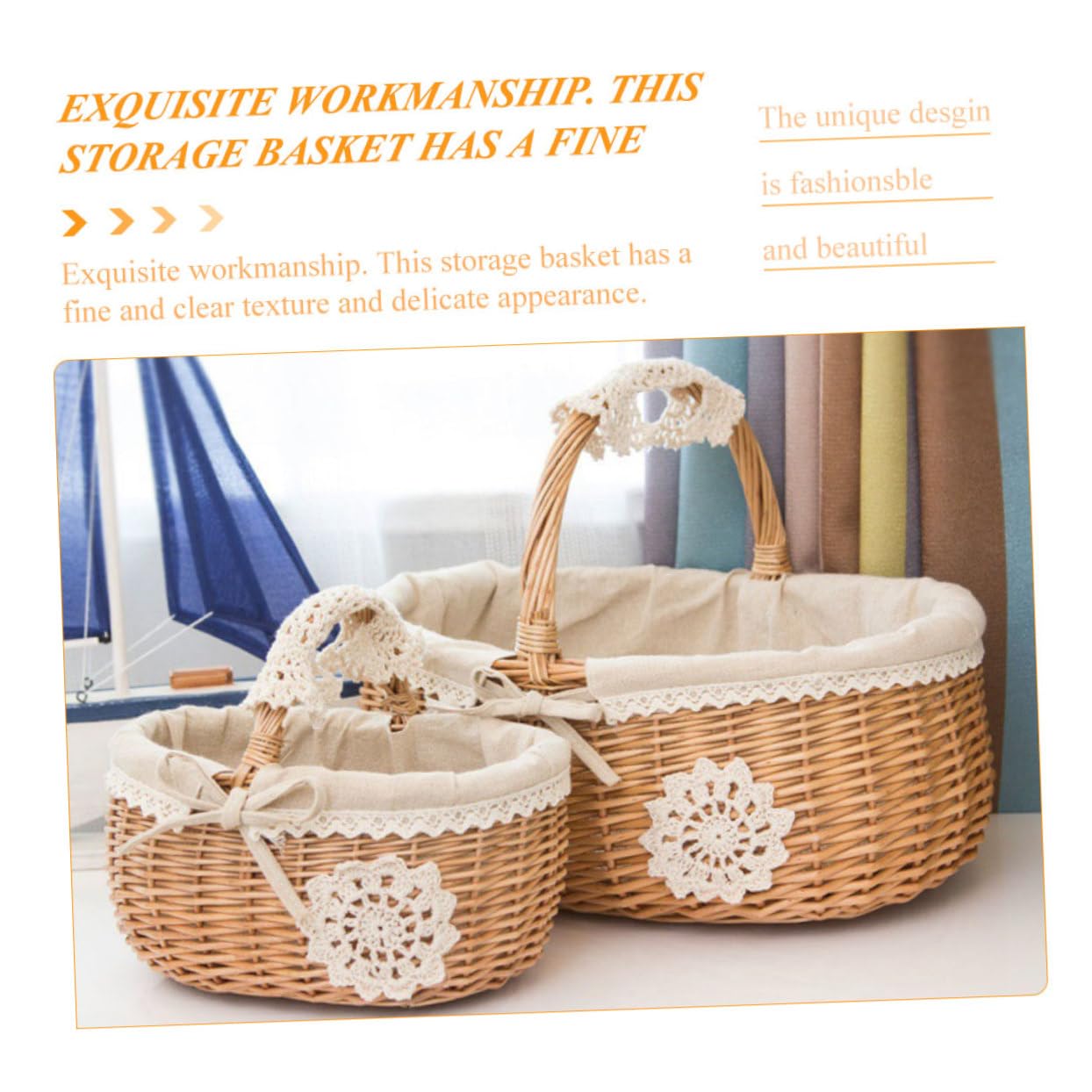 Cesta De Almacenamiento De Mimbre Asa Para Picnic Frutas y Flores Estilo Aleatorio Cesta Multiuso Para Cocina y Decoración Del Hogar