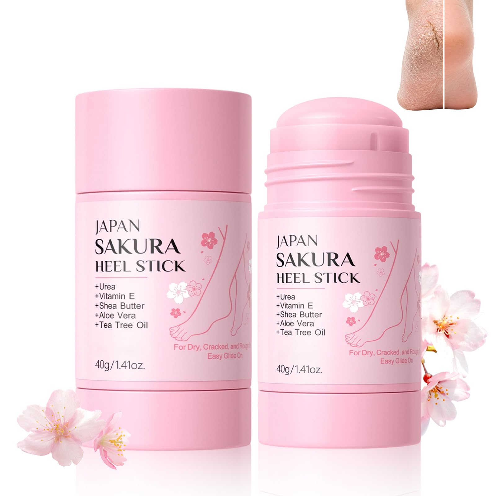 2 Pcs Japan Sakura Foot Heel Stick, Cracked Heel Repair Stick, Foot Care Creams For Dry Cracked Feet & Heels Deeply Moisturize & Soften Feets