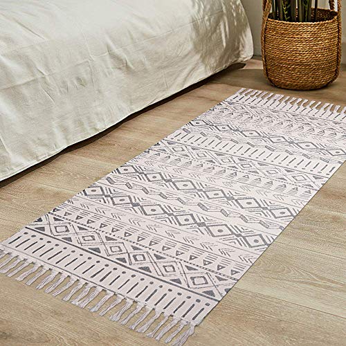 Pauwer Cotton Area Rug Set 2 Piece 4.2'x2'+3'x2' Hand Woven Cotton Rugs with Tassel Washable Cotton Throw Rug Runner for Kitchen, Living Room, Bedroom