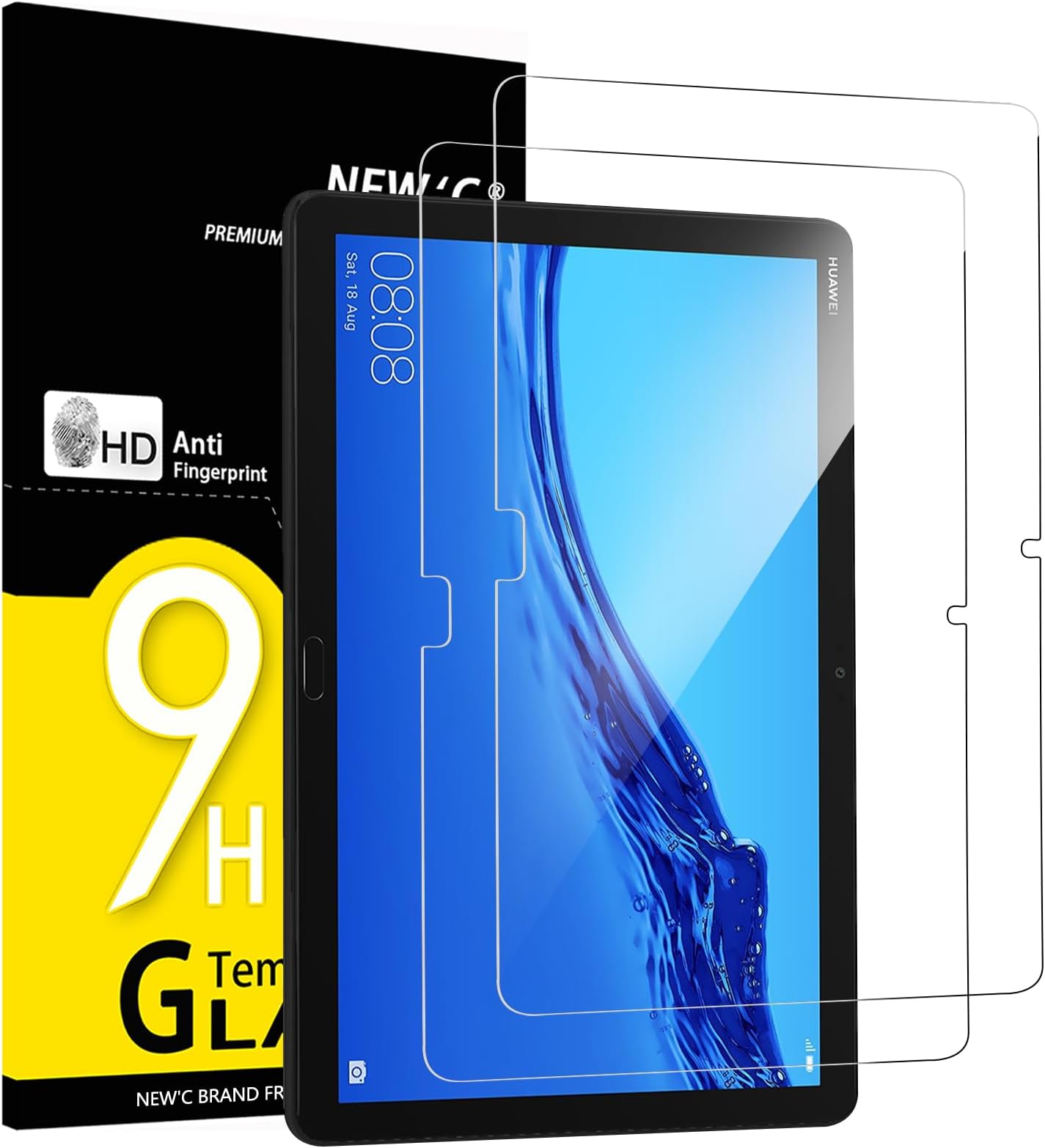 NEW'C 2 Pack Designed for Huawei MediaPad M5 Lite 10.1 Inch Screen Protector Tempered Glass, Bubble Free, Ultra Resistant