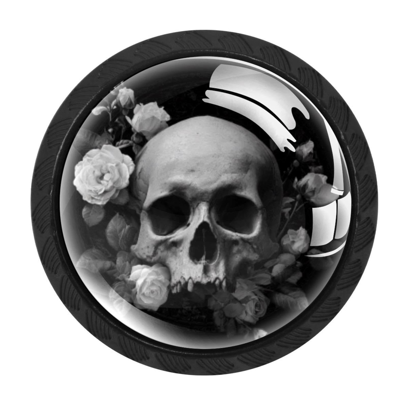 CHENZZZZ 4 Pack Cabinet Handles Skull and Roses Kitchen Drawer Pulls Furniture Door Handles for Cupboard Bedroom Wardrobe