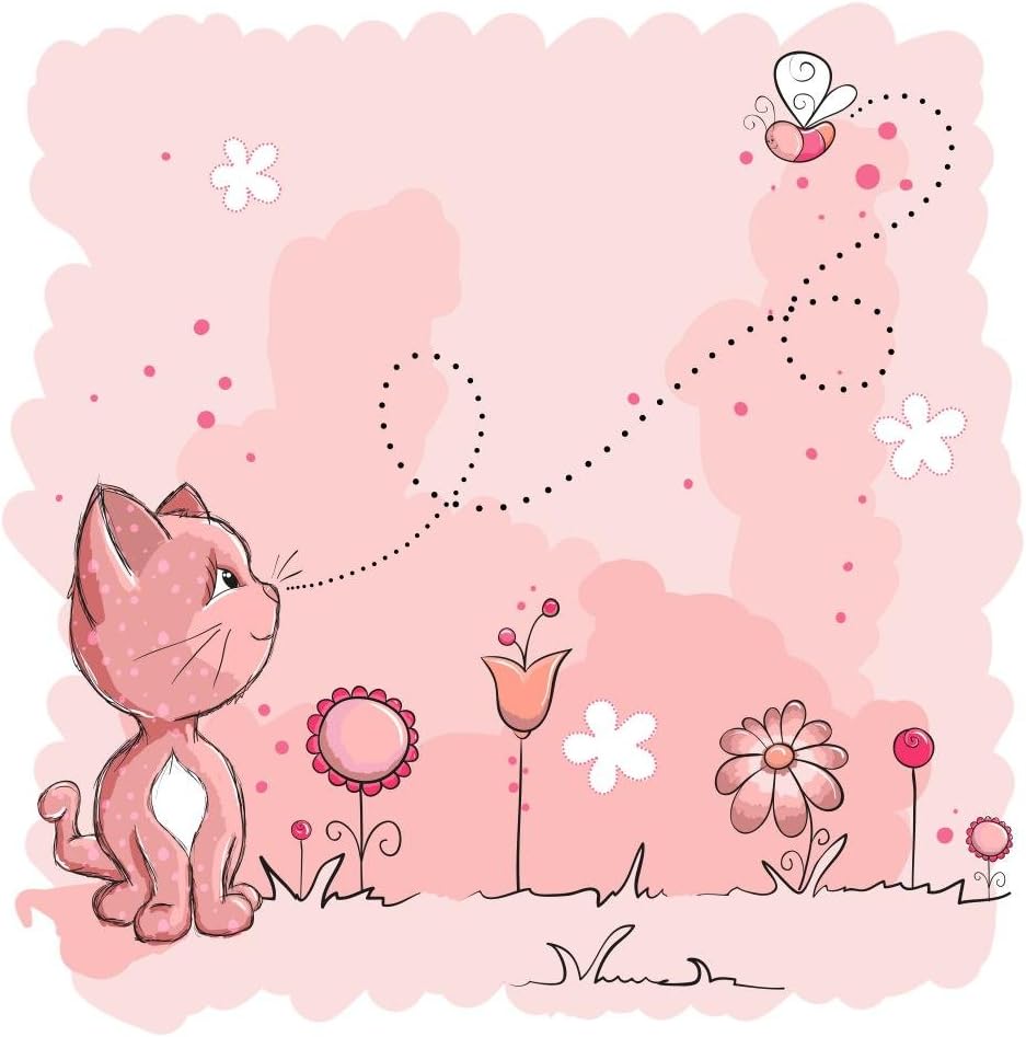 Wallmonkeys Kitty and Butterfly Wall Decal Peel and Stick Floral Graphic (48 in H x 48 in W) WM56314
