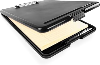 Clipboard with Storage Slim Folding for Nursing, Teachers, Coaches & Office, Plastic Heavy Duty with Pen Holder (9.5” x 13.5”) (Black)