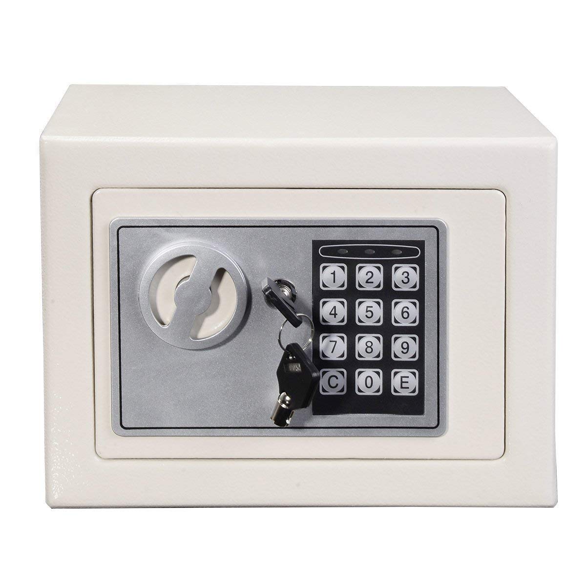 4.6L Home Digital Safe Electronic Cabinet Safes Cash Box Wall Safe with Key, Money Box Wall Mounted for Office Hotel 230mmx170mmx170mm-White