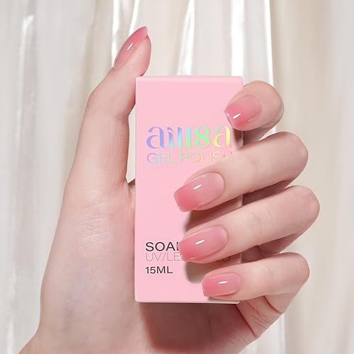 Vista 62 de AILLSA Esmalte de uñas de gel amarillo otoñal, esmalte de gel de hojas de otoño, esmalte de gel neutro translúcido nude de larga duración