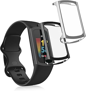 kwmobile Case Compatible with Fitbit Charge 6 / Charge 5 Case - 2X TPU Silicone Fitness Tracker Cover - Black/Silver