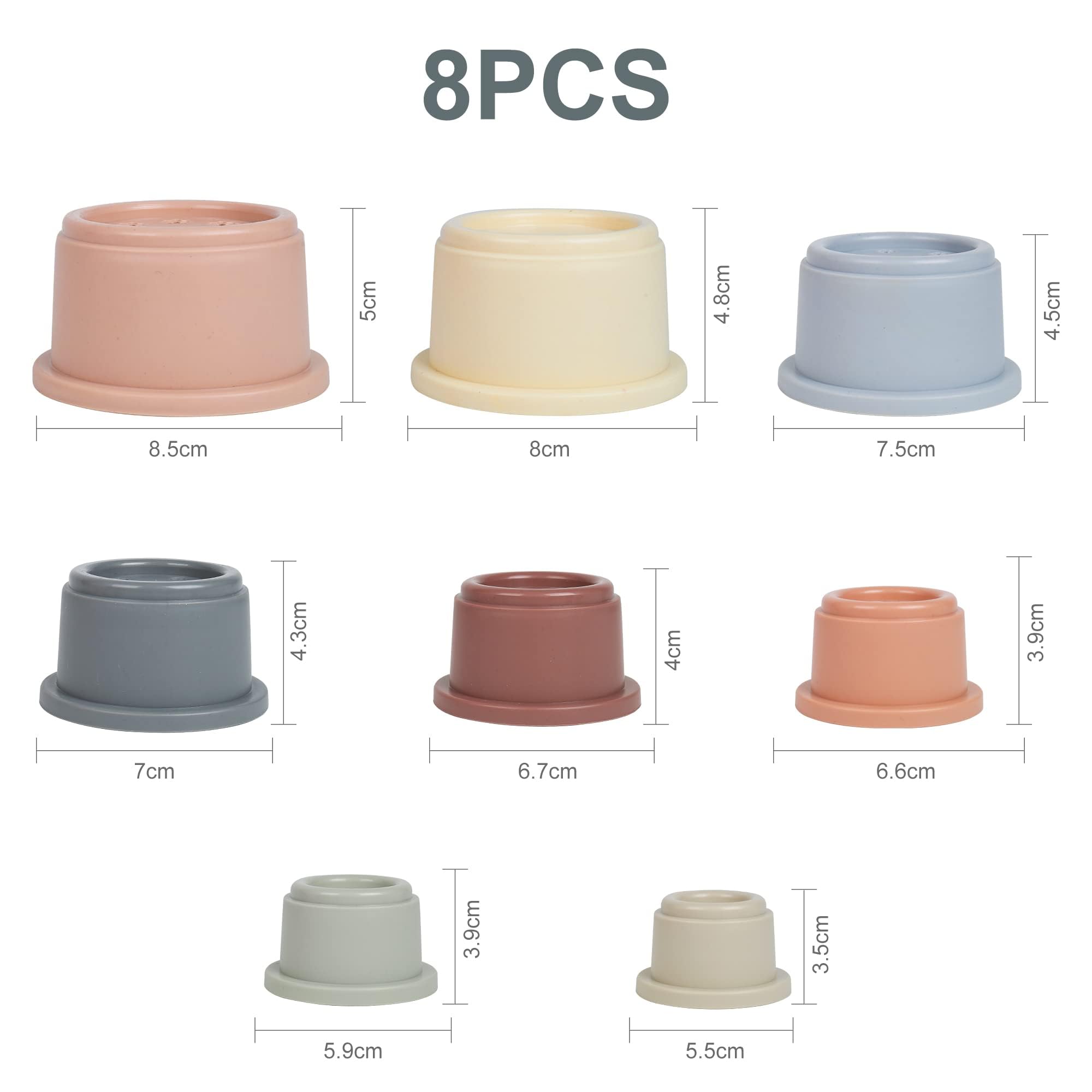 Vasos apilables para bebés, juguete de baño Montessori para niños pequeños de 1 a 3 años, 8 vasos apilables con números para bebés de 6 a 12 meses, baño educativo temprano al aire libre, regalo 4