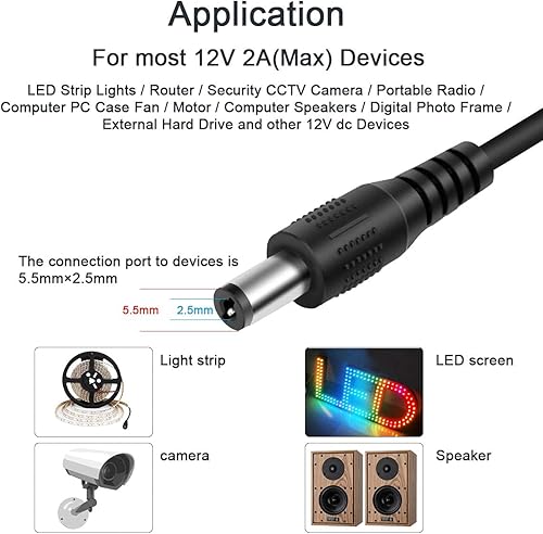Miniatura 5 de SUPERNIGHT Controlador remoto de tira de luz IR RGB de 2 puertos y fuente de alimentación de 12 V 2 A, adaptador de CA de 100-240 V a CC adaptador