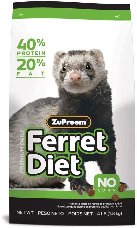 ZuPreem Premium Daily Ferret Diet Food, 4 lb or 8 lb Bag - Nutrient Dense, Real Chicken and Egg Protein Levels, Highly Digestible (4 lb Bag) (230056)